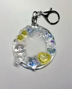 ハンドメイド レジンデコ チャーム フォトインキーホルダー　イエロー