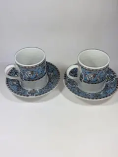 青と茶色の陶磁器デミタスカップ2個セット