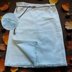 バーバリー ロゴ刺繍 デニム ラップスカート M フリンジ レザーベルト