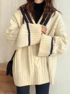 オーバーサイズ Vネック セーター ケーブルニット 韓国