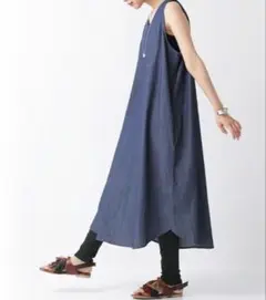 ノースリーブ　ロング　ワンピース ネイビー　デニム