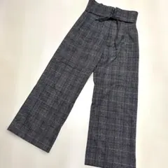 【美品】OZOC オゾック ベルト付き チェック ワイドパンツ グレー 38 M