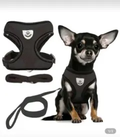 三*太様 試着のみ　ペット用(犬猫) ハーネス、屋外用リード付き　ブラック