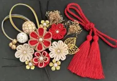 つまみ細工　髪飾り　赤