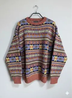 NEXT STAGE レトロ 総柄　ニット　セーター ゆるだぼ