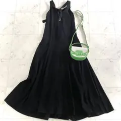 極美品 カレンテージ リブストレッチコットンロングワンピース フレア