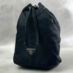 美品✨】 プラダ 巾着バッグ ポーチ バニティ 三角ロゴ ブラック 黒