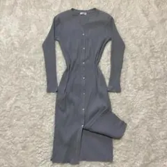美品 B&Y 日本製 リブ 2WAY ロングカーディガン ワンピース グレー L