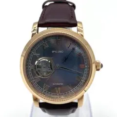 美品】オリエント スケルトン 腕時計 ネイビー オートマチック レザー