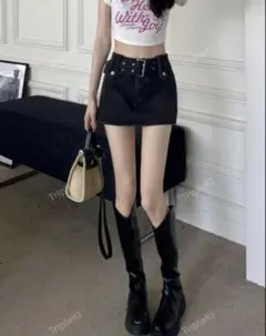 SHEIN シーイン　ベルト　ミニデニムスカート　グレー　Mサイズのサムネイル