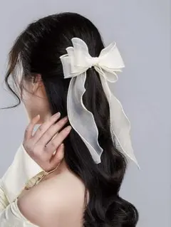 大きめ オーガンジーリボン ヘアアクセ/ラッピング用 ホワイト韓国風