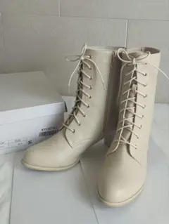 袴ブーツ 25cm アイボリー 編み上げ 5cmヒール 卒業式 和装