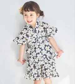 ペアマノン　pairmanon 甚平　フラワー柄　110cm ブラック