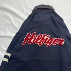 90s トミーヒルフィガー ラガーシャツ M ネイビー 襟切替 バックロゴ