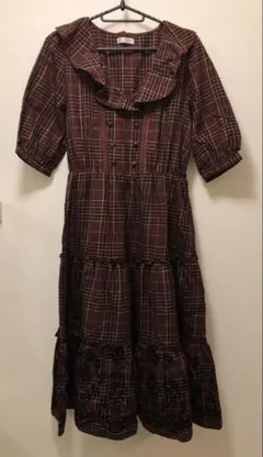 ★axes femme☆アクシーズファム☆ラッフル襟チェック柄ワンピース★