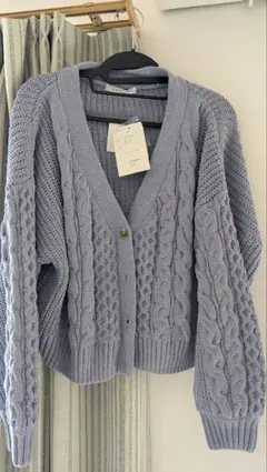 薄紫 ケーブルニットカーディガン