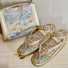 礼装用　和装バッグ・草履セット　ゴールド