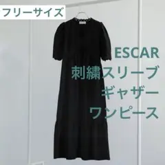 Green Parks ESCAR 刺繍スリーブギャザーワンピース ブラック 黒のサムネイル