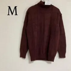 長袖セーター ハイネック ニット 裏フリース 暖かい M ボルドー トップス