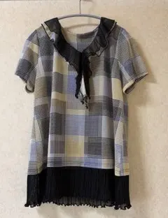 チェック柄半袖オーバーブラウス