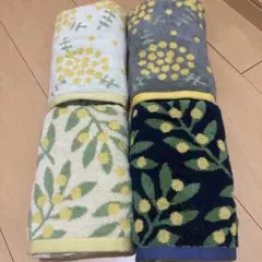 フェイスタオル　ミモザ　フラワー　リーフ　4枚　北欧