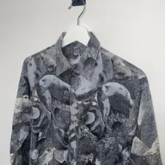 総柄グレー系 長袖シャツ