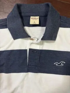 Hollister ネイビー/ホワイト ストライプ ポロシャツ L