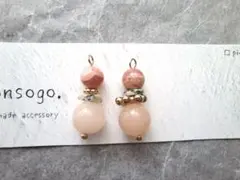 天然石ピアス☆ホワイトカルセドニー 赤珊瑚 アンデシン ハンドメイド 