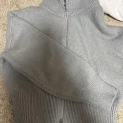 グレー ジップアップ ニットセーター 長袖