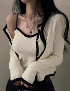 アイボリー カーディガン タンクトップ セット