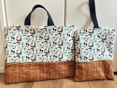 手提げ袋　上履き袋　レッスンバック　ハンドメイド　2点セット　アニマル柄