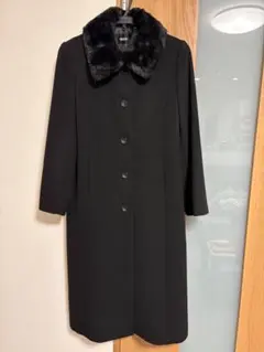 G9839*極上カシミヤ☆キュプラ☆ファー☆ロング☆コート☆黒ブラック 