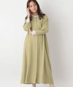 ゆったりGLOBAL WORKさらさら着心地オリーブグリーン シャツワンピース