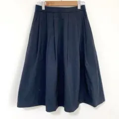 【美品】UNIQLO ユニクロ タックフレアスカート ネイビー S ウエストゴム