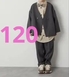 ノーカラージャケットセットアップ　裏地ストライプ