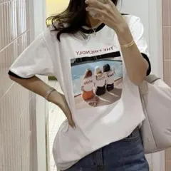 DHOLIC ディーホリック☆プリント半袖Tシャツ　白　カジュアル　レディースのサムネイル