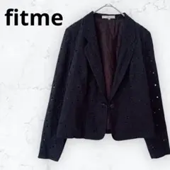 ＊フィットミー ＊ジャケット テーラード 総柄レース 黒 肩パッド カットワーク