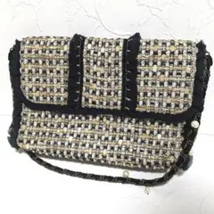 美品 INGEBORG インゲボルグ ツイード チェーン ハンドバッグ