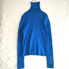 【ディスコート】リブ編みタートルネックセーター 青 Fサイズ
