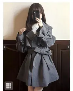 GRL 襟2Wayリボンベルト付きフェイクウールトレンチコート[kz568]