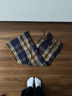 チェック柄フリンジマフラー ネイビー