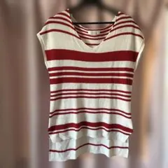♥️CECIIL McBEE 白赤ストライプ Vネック半袖ニット