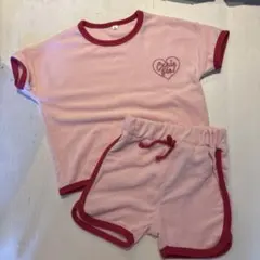 ピンク フリース ハートロゴ 上下セット 95cm