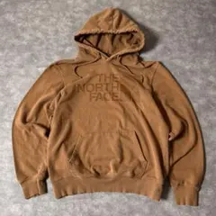 ノースフェイス スウェットパーカー 茶 M ビッグロゴ 立体プリント 裏起毛
