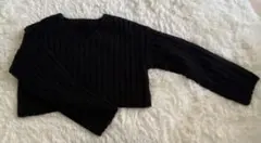 NOBLE リブ編み クロップドVネックセーター 長袖 ネイビー