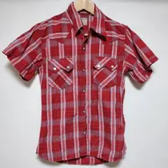 THE FLAT HEAD 半袖ウエスタンシャツ 34 レッドチェックのサムネイル