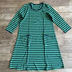marimekko 緑と黒のストライプ ワンピース