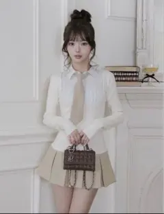 ネクタイシャツドッキングニットミニワンピース