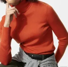 メリノリブタートルネックセーター オレンジＸＬ