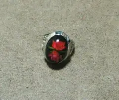 昭和レトロ 水中花 リング ブラック レッド系 ヴィンテージ